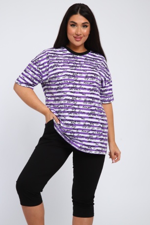 Костюм женский в полоску с надписями, фиолетовый