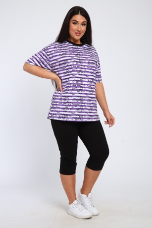 Костюм женский в полоску с надписями, фиолетовый