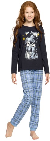 Комплект для девочек синий с пингвином (рост: 116-146)