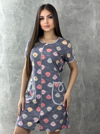 Халат женский сиреневый с совами