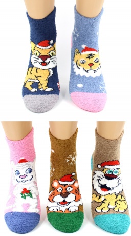 Женские носки Тигры(ассорти), махра-пенка
