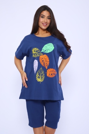 Костюм женский с листочками, индиго