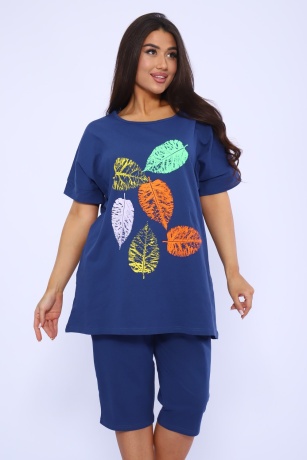 Костюм женский с листочками, индиго