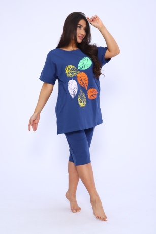 Костюм женский с листочками, индиго