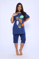 Костюм женский с листочками, индиго