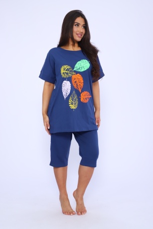 Костюм женский с листочками, индиго