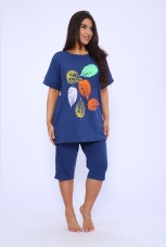 Костюм женский с листочками, индиго