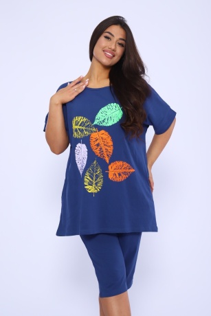 Костюм женский с листочками, индиго