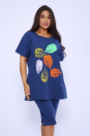 Костюм женский с листочками, индиго