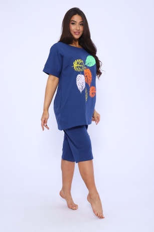 Костюм женский с листочками, индиго