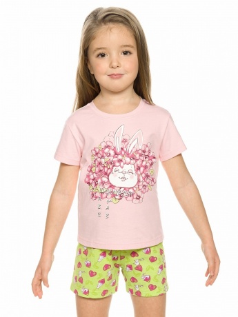 Комплект для девочек розовый с зайкой (шорты)