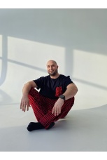 Мужская пижама, брюки в красную клетку, большого размера