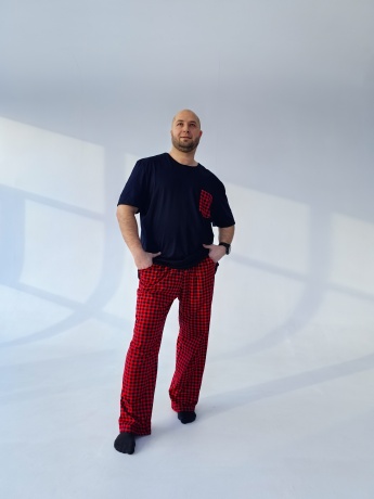 Мужская пижама, брюки в красную клетку, большого размера