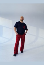 Мужская пижама, брюки в красную клетку, большого размера