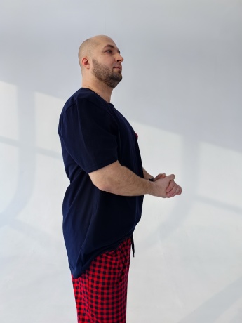 Мужская пижама, брюки в красную клетку, большого размера