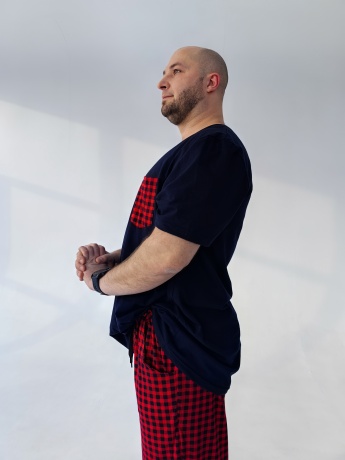 Мужская пижама, брюки в красную клетку, большого размера