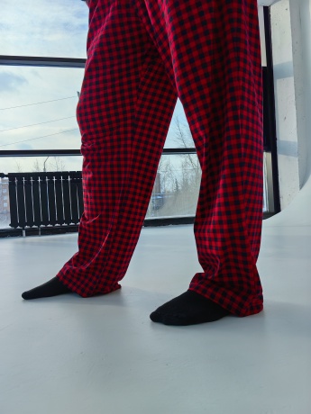 Мужская пижама, брюки в красную клетку, большого размера