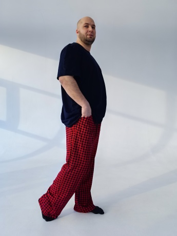 Мужская пижама, брюки в красную клетку, большого размера