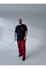 Мужская пижама, брюки в красную клетку, большого размера