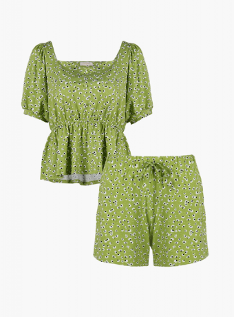 Комплект женский из бамбука, футболка и шорты, зеленый