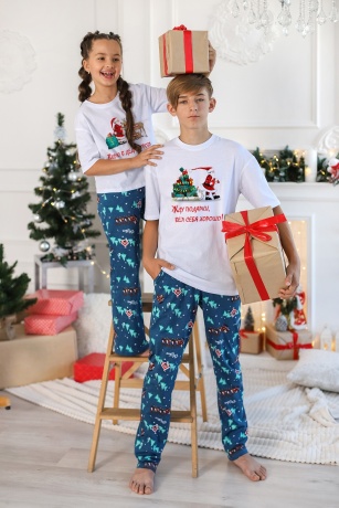Пижама для девочки в стиле family look Новогоднее чудо-1, белый