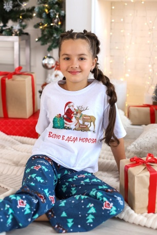 Пижама для девочки в стиле family look Новогоднее чудо-1, белый