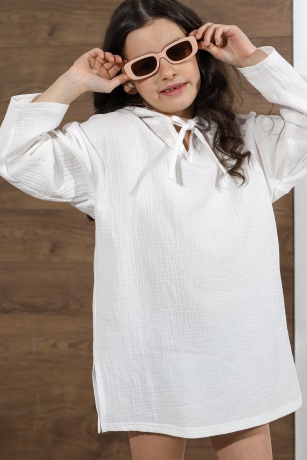 Белая рубашка-туника с капюшоном для пляжа для девочки