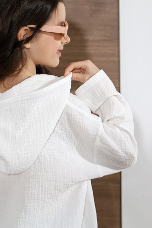 Белая рубашка-туника с капюшоном для пляжа для девочки