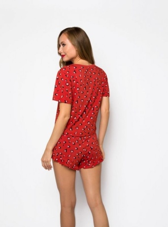 Пижама женская из бамбука, красная с шортами