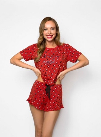 Пижама женская из бамбука, красная с шортами