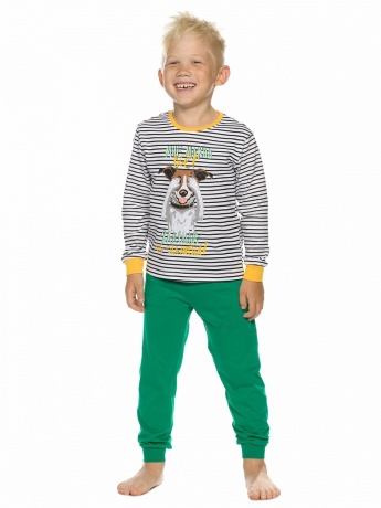 Пижама для мальчиков джемпер в полоску с собакой и зеленые брюки (рост: 86-92)