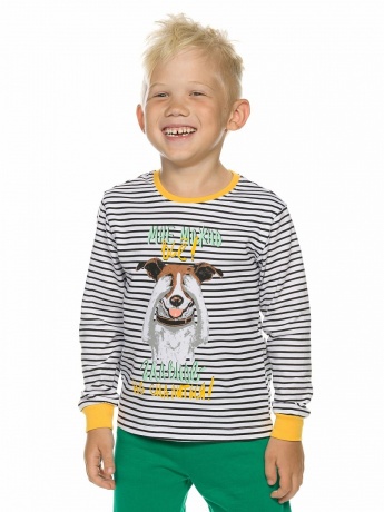 Пижама для мальчиков джемпер в полоску с собакой и зеленые брюки (рост: 86-92)