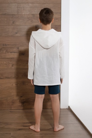 Детская белая рубашка с капюшоном для пляжа