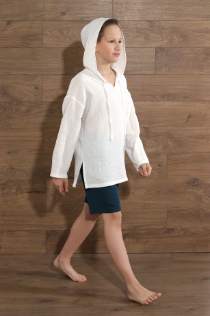 Детская белая рубашка с капюшоном для пляжа