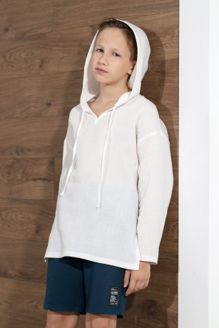 Детская белая рубашка с капюшоном для пляжа