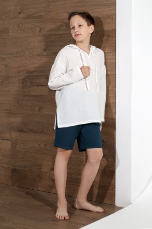Детская белая рубашка с капюшоном для пляжа