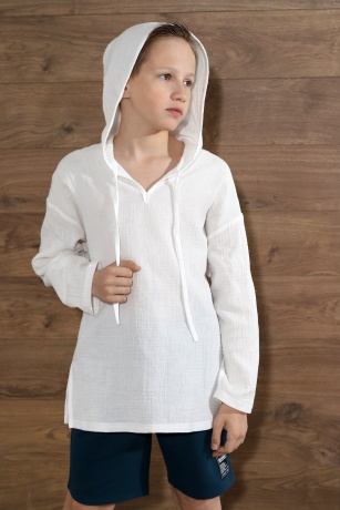 Детская белая рубашка с капюшоном для пляжа