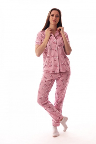 Пижама женская розовая с фламинго (брюки)