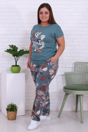 Костюм женский с брюками, изумруд, большого размера