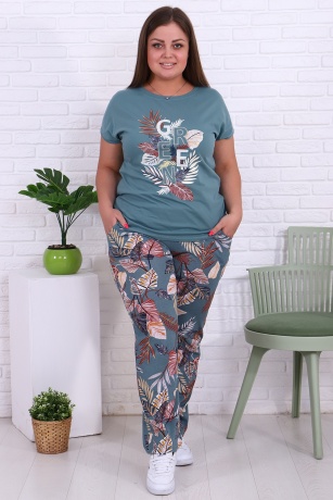 Костюм женский с брюками, изумруд, большого размера