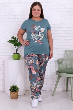 Костюм женский с брюками, изумруд, большого размера