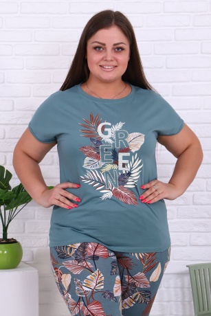 Костюм женский с брюками, изумруд, большого размера