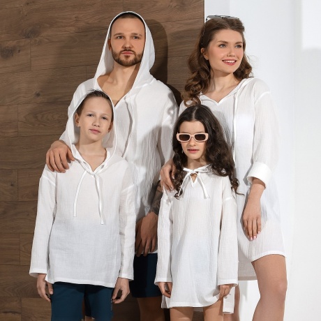 Женская белая рубашка-туника с капюшоном для пляжа