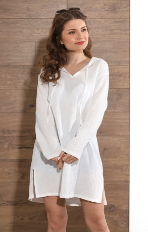 Женская белая рубашка-туника с капюшоном для пляжа