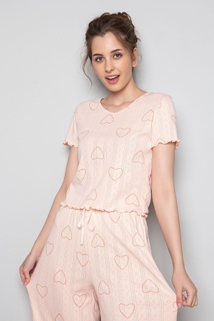Комплект женский персиковый с сердцами