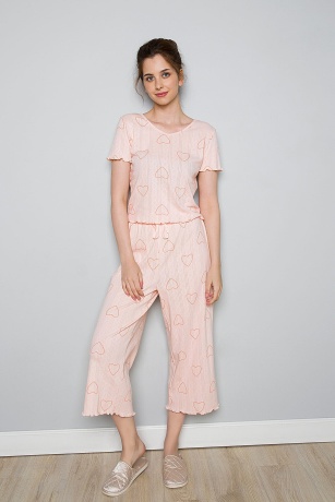 Комплект женский персиковый с сердцами