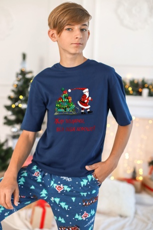 Пижама для мальчика в стиле family look. Новогоднее чудо-2, синий