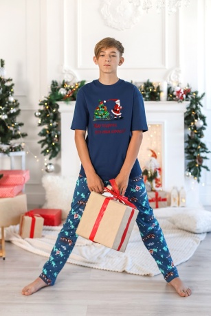 Пижама для мальчика в стиле family look. Новогоднее чудо-2, синий