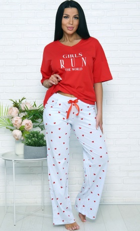 Комплект женский Сердечки красно-белый