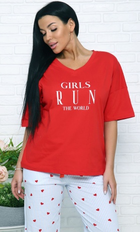 Комплект женский Сердечки красно-белый